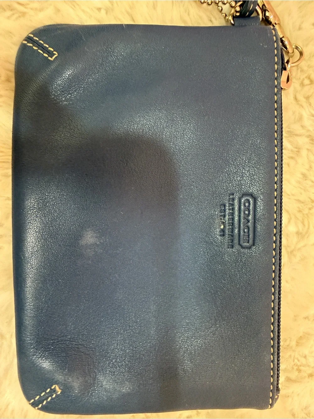Vintage Coach Dark Blue Leather Wristlet with Detachable Strap